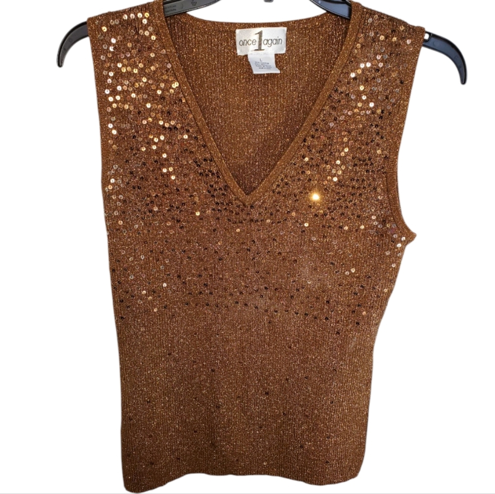 Once Again Sequin Tank Top Womens Large